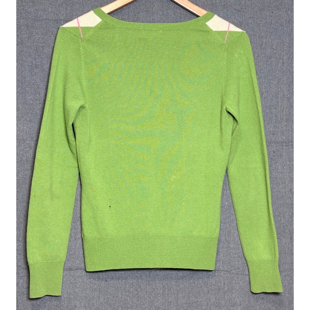 Y2K Lilly Pulitzer Womens 100% Cashmere Argyle V-Neck Sweater Green Pink Small - Picture 3 of 5